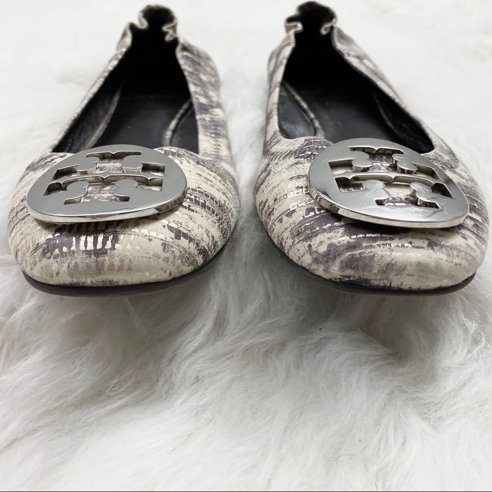 Tory Burch Lizard Embossed Leather Reva Flats - Picture 6 of 7